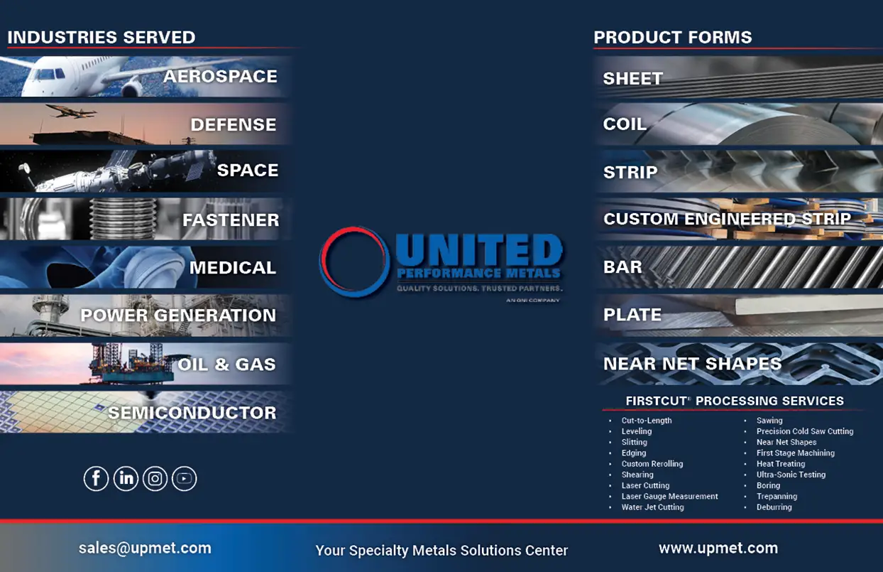 United Performance Metals Company Linecard - Front