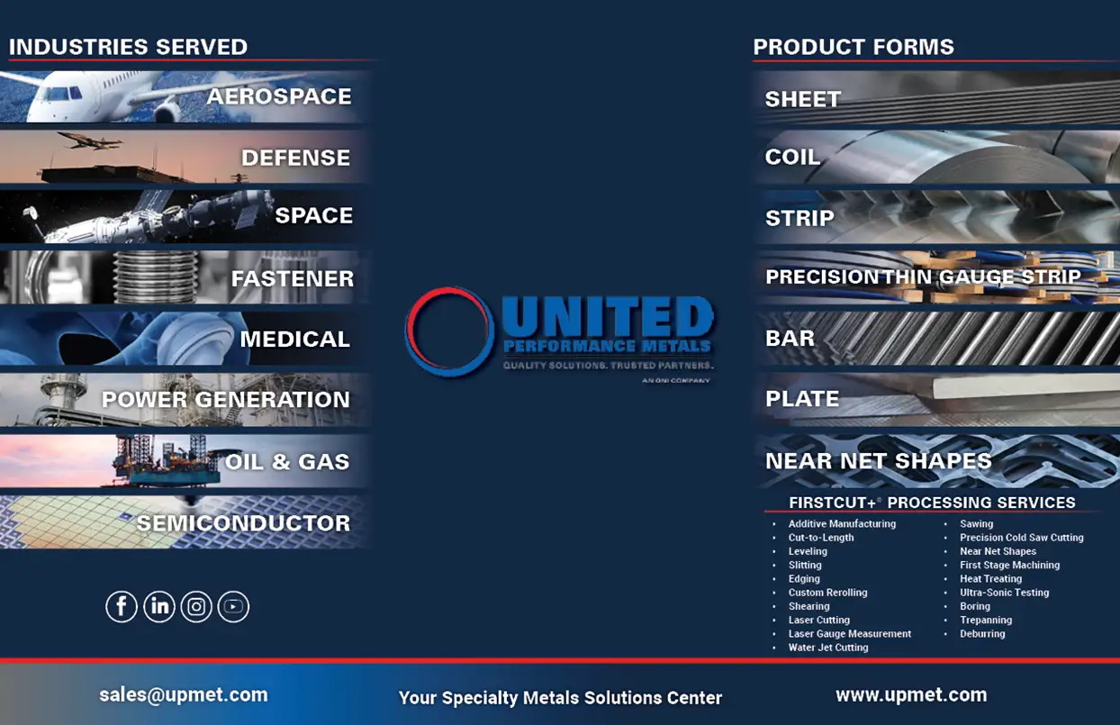 United Performance Metals Company Linecard - Front