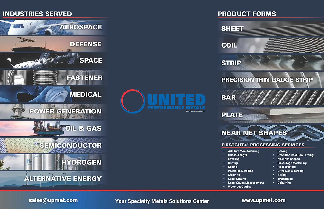 United Performance Metals Company Linecard - Front