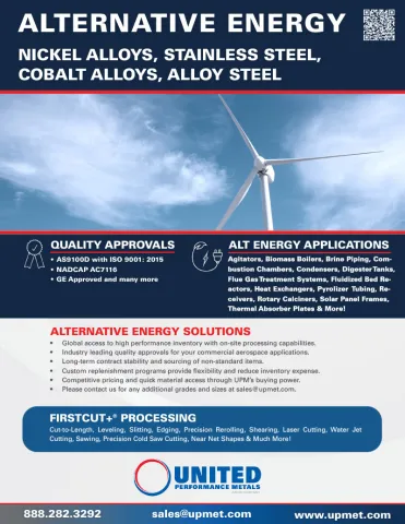 Specialty metals and alloys product list for alternative energy industries