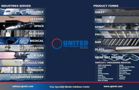 Corporate line card of products for United Performance Metals