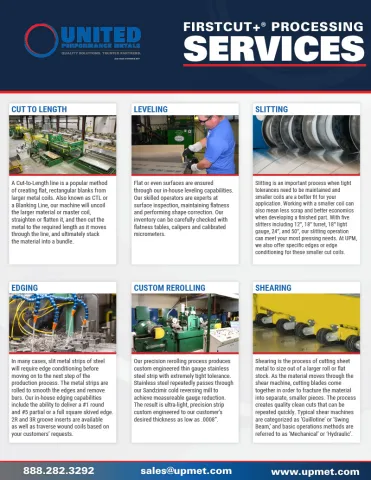FirstCut+ Processing Services for our specialty metals