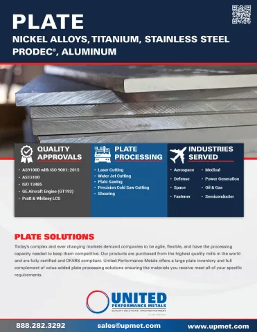 United Performance Metals list of metal products in Plate form