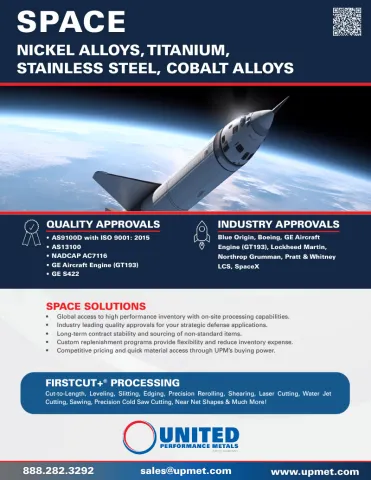 Specialty metals and alloys product list for the Space industry
